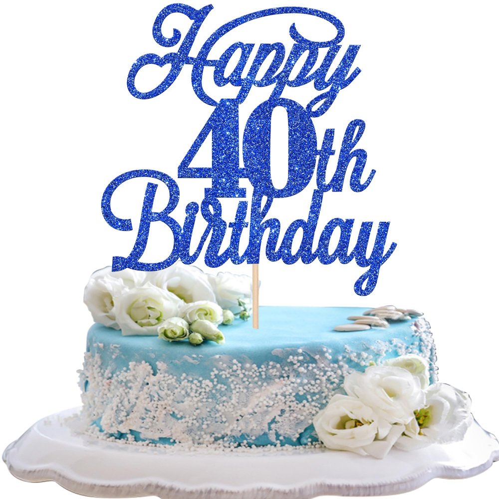 Rsstarxi 1 Pack Happy 40th Birthday Cake Topper Glitter 40 & Fabulous Cheers to 40 Years Old 40th Birthday Cake Pick for Celebrating 40th Birthday Anniversary Party Cake Decorations Supplies Deep Blue