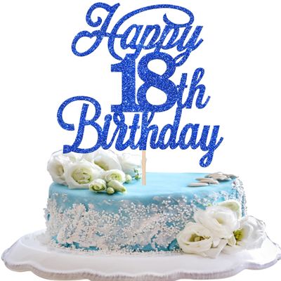 Rsstarxi 1 Pack Happy 18th Birthday Cake Topper Glitter 18 & Fabulous Cheers to 18 Years Old Birthday Cake Pick for Celebrating 18th Birthday Anniversary Party Cake Decorations Supplies Deep Blue