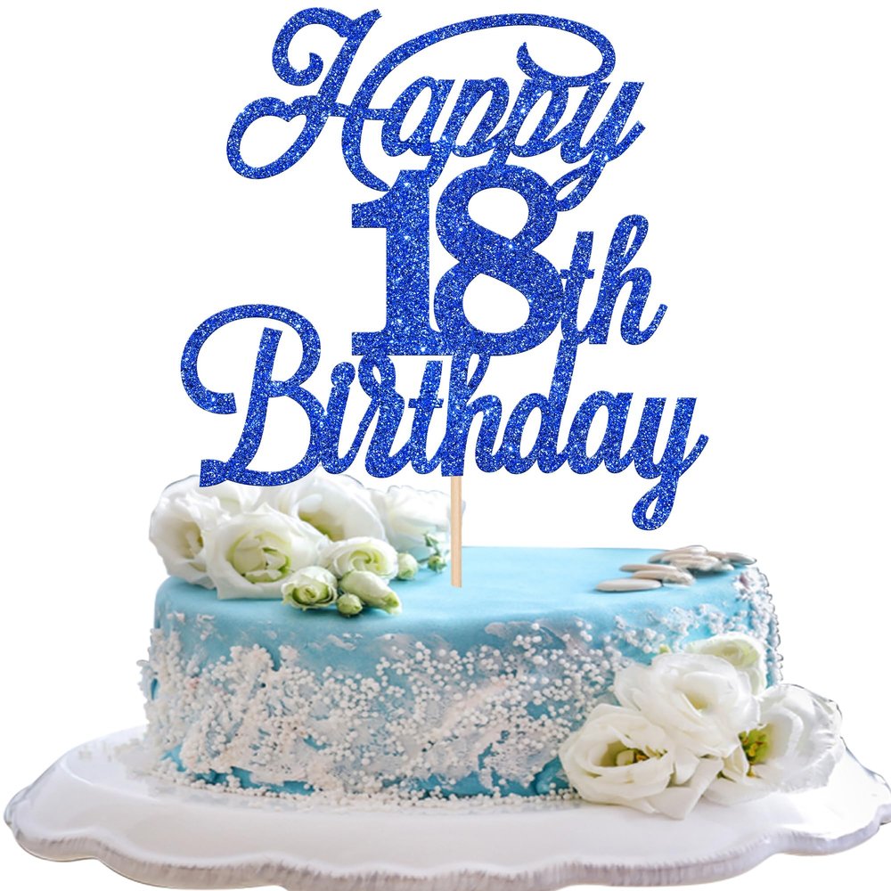 Rsstarxi 1 Pack Happy 18th Birthday Cake Topper Glitter 18 & Fabulous Cheers to 18 Years Old Birthday Cake Pick for Celebrating 18th Birthday Anniversary Party Cake Decorations Supplies Deep Blue