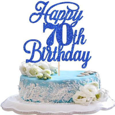 Rsstarxi 1 Pack Happy 70th Birthday Cake Topper Glitter 70 & Fabulous Cheers to 70 Years Old 70th Birthday Cake Pick for Celebrating 70th Birthday Anniversary Party Cake Decorations Supplies Deep Blue