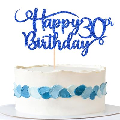 Rsstarxi 1 Pack Happy 30th Birthday Cake Topper Glitter Number 30 Thirty Years Old Birthday Cake Pick Decoration For 30th Birthday Celebrating Anniversary Party Supplies Deep Blue