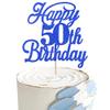 Rsstarxi 1 Pack Happy 50th Birthday Cake Topper Glitter 50 & Fabulous Cheers to 50 Years Old 50th Birthday Cake Pick for Celebrating 50th Birthday Anniversary Party Cake Decorations Supplies Deep Blue view 1