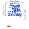 Rsstarxi 1 Pack Happy 50th Birthday Cake Topper Glitter 50 & Fabulous Cheers to 50 Years Old 50th Birthday Cake Pick for Celebrating 50th Birthday Anniversary Party Cake Decorations Supplies Deep Blue view 2