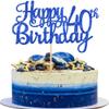 1 PCS Happy 40th Birthday Cake Topper Glitter Cheers to 40 Years Birthday Cake Pick 40 Fabulous Cake Decoration for Happy 40th Birthday Anniversary Party Decorations Supplies Blue view 1