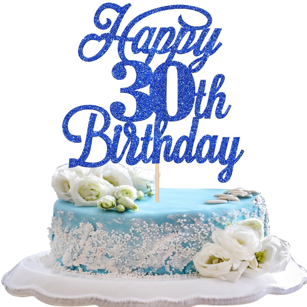 Rsstarxi 1 Pack Happy 30th Birthday Cake Topper Glitter 30 & Fabulous Cheers to 30 Years Old 30th Birthday Cake Pick for Celebrating 30th Birthday Anniversary Party Cake Decorations Supplies Deep Blue