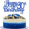 1 PCS Happy 30th Birthday Cake Topper Glitter Cheers to 30 Years Birthday Cake Pick 30 Fabulous Cake Decoration for Happy 30th Birthday Anniversary Party Decorations Supplies Blue view 1