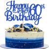 1 PCS Happy 60th Birthday Cake Topper Glitter Cheers to 60 Years Birthday Cake Pick 60 Fabulous Cake Decoration for Happy 60th Birthday Anniversary Party Decorations Supplies Blue view 1