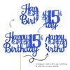 1 PCS Happy 15th Birthday Cake Topper Glitter Cheers to 15 Years Birthday Cake Pick Mis Quince 15 Fabulous Cake Decoration for Happy 15th Birthday Theme Party Decorations Supplies Blue view 3