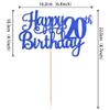 1 PCS Happy 20th Birthday Cake Topper Glitter Cheers to 20 Years Birthday Cake Pick Twenty 20 Fabulous Cake Decoration for Happy 20th Birthday Theme Party Decorations Supplies Blue view 2