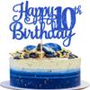 1 PCS Happy 10th Birthday Cake Topper Glitter Cheers to 10 Years Birthday Cake Pick 10 Fabulous Double Digits Cake Decoration for Happy 10th Birthday Theme Party Decorations Supplies Blue view 1