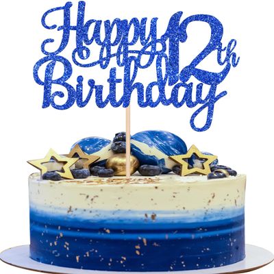 1 PCS Happy 12th Birthday Cake Topper Glitter Cheers to 12 Years Birthday Cake Pick 12 Fabulous Cake Decoration for Happy 13th Birthday Theme Party Decorations Supplies Blue