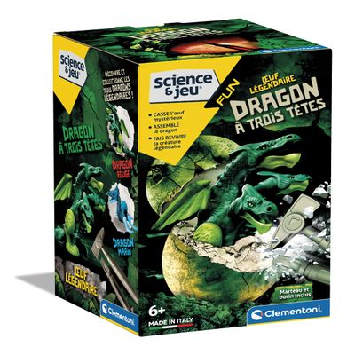 Clementoni - Science & Play - Legendary Egg - Three-Headed Dragon - Breakable Egg & Dragon to Assemble - Hammer and Chisel Included - for Kids Ages 6+
