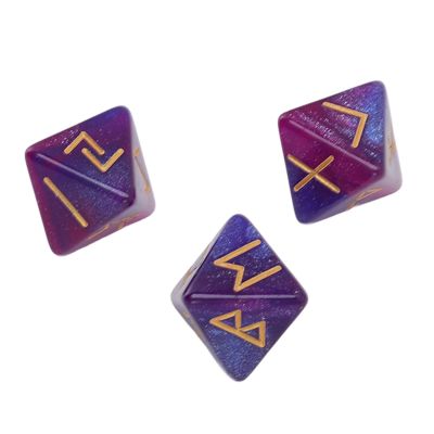 3Pcs Rune Dice 8 Sided Star Sky Mystic Vivid Colors Astrology Learning Prediction Polyhedral Dice Set for Adults ( Blue)