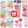 Funeta 60 Pack Bundle Pack, 30 Fidget Variety PopIts and Cards Bundled with 30 Stationary sets with Pencils, Erasers, inked Stamper and Stickers, Classroom Valentines Exchange for Boys and Girls Class view 1