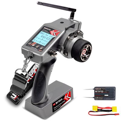 Radiolink RC6GS V3 7 Channels RC Transmitter and R7FG Gyro Receiver, 2.4GHz 600m RC Remote, Voltage Telemetry RC Controller and Receiver kit for Remote Control Car, Boats, Truck, Buggy, Crawler