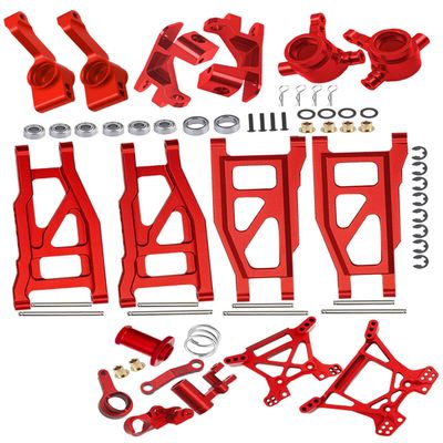 RCMYou Upgrades Part for 1/10 Rustler 4x4 VXL/Rustler 4x4,Aluminum Caster Block,Steering Blocks,Rear Stub Axle Carriers,Steering Bellcranks,Suspension Arm,Shock Tower,Red (More Durable Arm)
