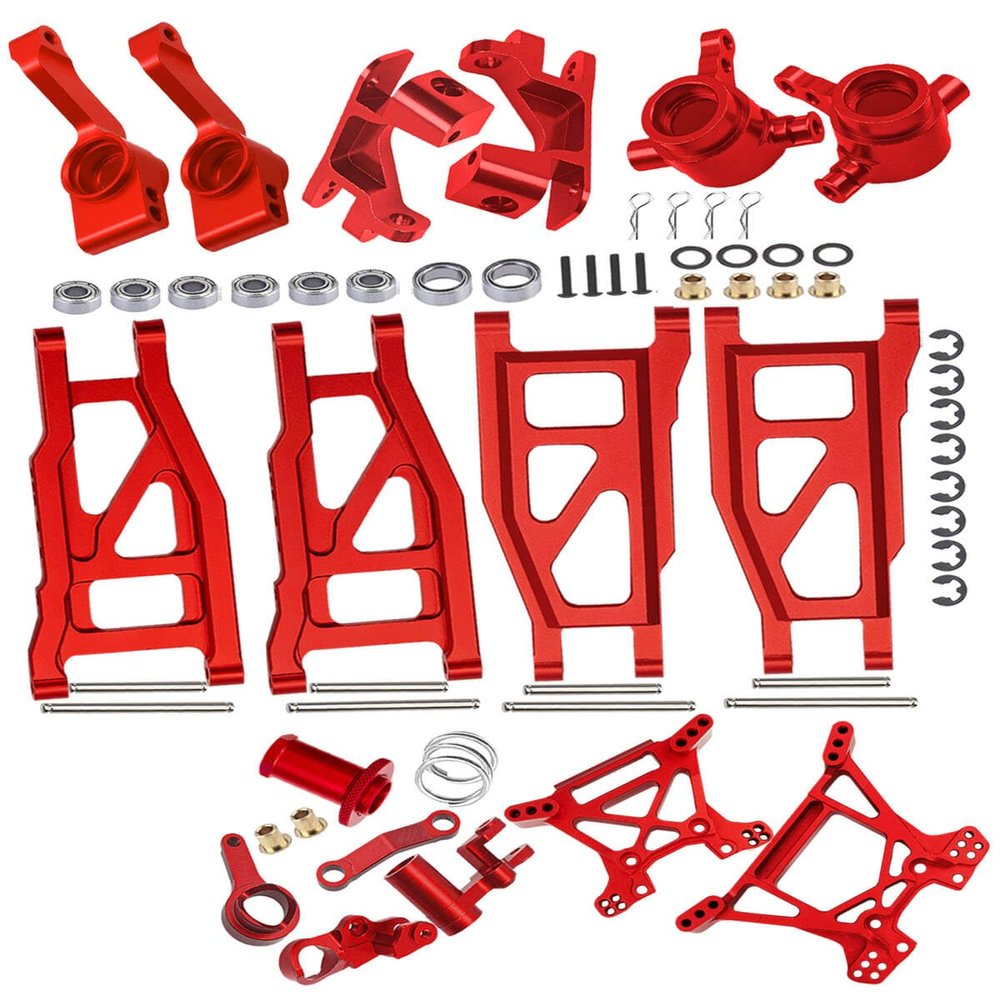 RCMYou Upgrades Part for 1/10 Rustler 4x4 VXL/Rustler 4x4,Aluminum Caster Block,Steering Blocks,Rear Stub Axle Carriers,Steering Bellcranks,Suspension Arm,Shock Tower,Red (More Durable Arm)