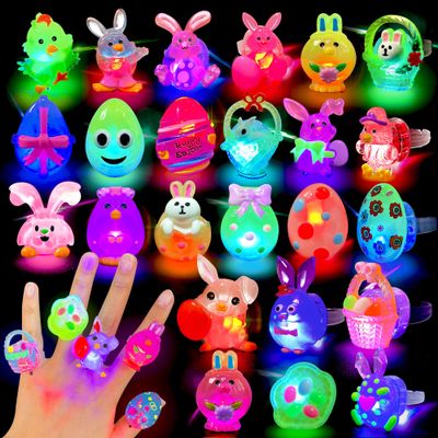 AIVEI Easter Egg Fillers Light Up Rings - 28Pcs Glow in the Dark Party Favors, Easter Basket Stuffers Toys Gifts for Kids Teens Girls Boys