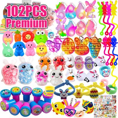 Suxkbo 102 PCS Premium Easter Party Favors Assortment Toys for Kids,Basket Stuffers, Eggs Fillers Gifts, Easter Eggs Hunt, Pinata Filler Goodie Bags Stuffers Classroom Prizes Treasure Box Toys