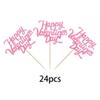 24 Pack Happy Valentine's Day Cupcake Toppers Glitter Sweet Heart Love You Cupcake Picks for Valentine's Day Theme Birthday Party Cake Decorations Supplies Pink view 3