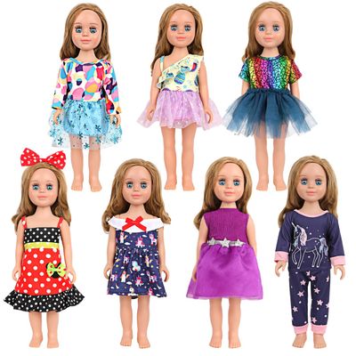MSYO 18 Inch Doll Clothes 7 Sets,6 Dress Up Doll Outfits + 1 Set Pajama Set with Shoes & Doll Hair Accessories,Mix & Match Pretend Play Costumes Gift for Girls (Fits Most 17-18 Inch Dolls) 11 Pieces