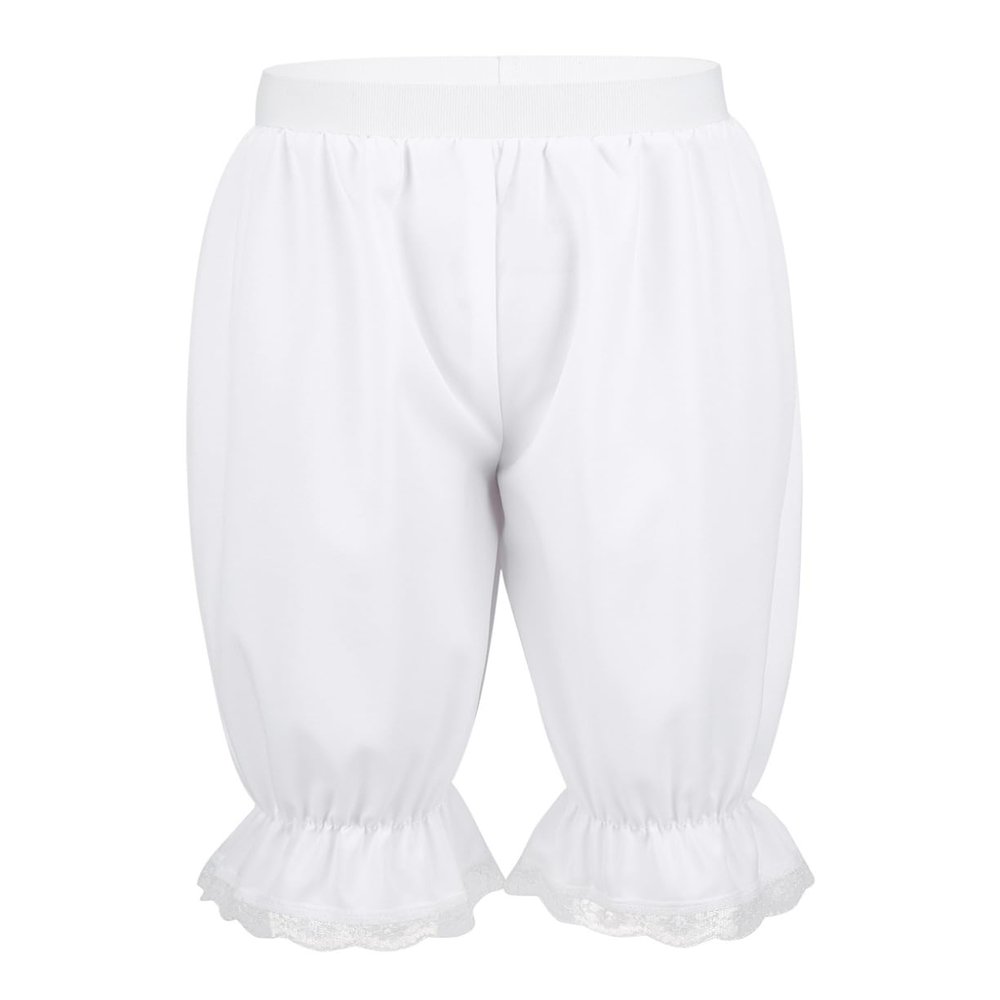 YEAHDOR Kids Girls Elastic Victorian Pantaloons Retro Costumes Loose Lace Trim Bloomers School Dress up White 14 Years
