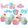 24 PCS Boy or Girl Cupcake Toppers Pink Blue Glitter Moustache Crown Baby Shower Cupcake Picks He or She Footprint Cake Decorations for Gender Reveal Theme Baby Shower Kids Birthday Party Supplies view 1