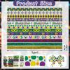 12 Pieces Mardi Gras Decor Ribbons 3/8" Mardi Gras Purple Green Yellow Plaid Grosgrain Ribbon 1 Yard, Mask Mardi Gras Words Ribbon for Carnival Mardi Gras Party Holiday Gift Packaging DIY Supplies view 2