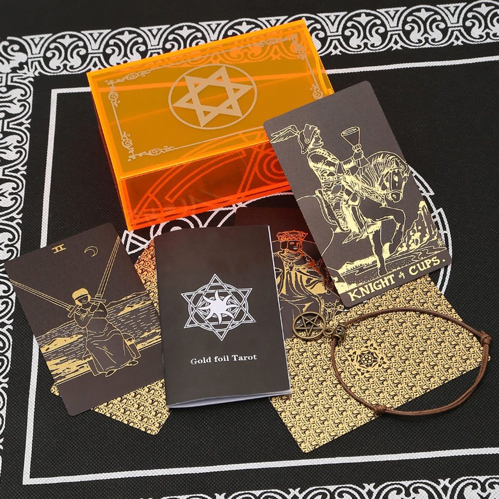 Jayiaine Tarot Cards for Beginners,Oracle Cards Deck with Guidebook Prophecy Waterproof Cards, Fortune Teller Game Set for Family Reunion Expert Reader for Christmas Birthday, Black