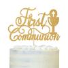 First Communion Cake Topper, Cross Baptism Cake Decor for Kids, God Bless for This Child, on Your Confirmation, Religious Baby's 1st Birthday Baby Shower Party Decorations Supplies Gold Glitter view 1