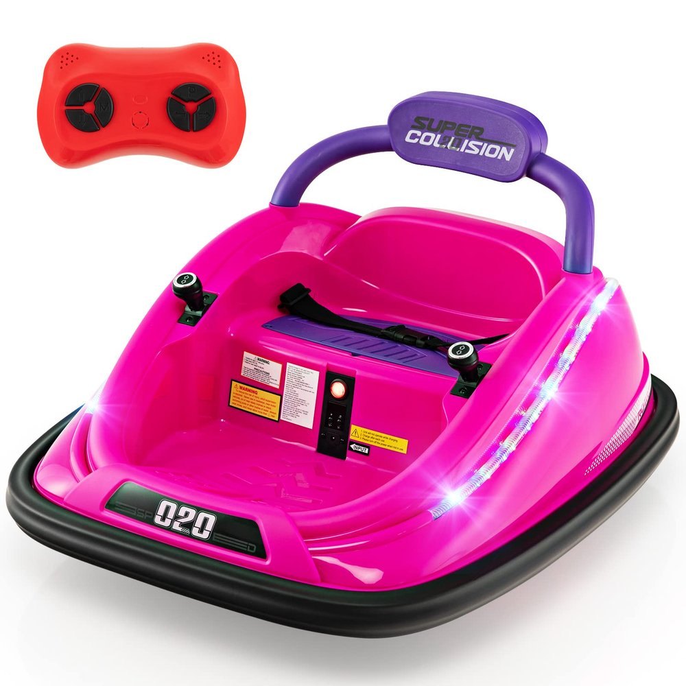 OLAKIDS Bumper Car for Toddlers, 12V Kids Electric Ride on Toy with Remote Control, Battery Powered Vehicle Racer for Baby, 360 Degree Spin Rotation, Colorful Flashing LED Lights, Music (Pink)
