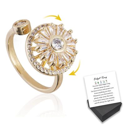 MEONFY Spinning Rings for Women, Gold Crystal Anxiety Relief Spinning Ring Fidget Anxiety Ring, Spinning Rings, Adjustable Open Ring Discreet Calming Gifts for Women (Golden x 1)