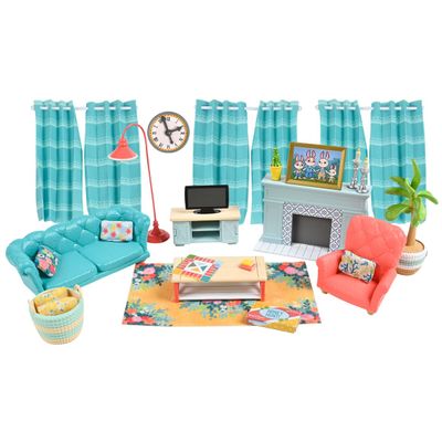 Honey Bee Acres Cozy Living Room Dcor 28 Pieces Accessory Set | Colorful Farmhouse Doll Furniture | Pretend Play Toys for Kids - Sunny Days Entertainment