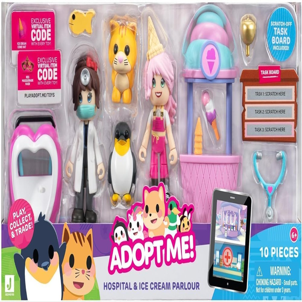 Adopt Me! Hospital and Ice Cream Parlour - Friends Pack Bundle - Amazon Exclusive - Top Online Game - Exclusive Virtual Item Code Included - Fun Collectible Toys, Ages 6+