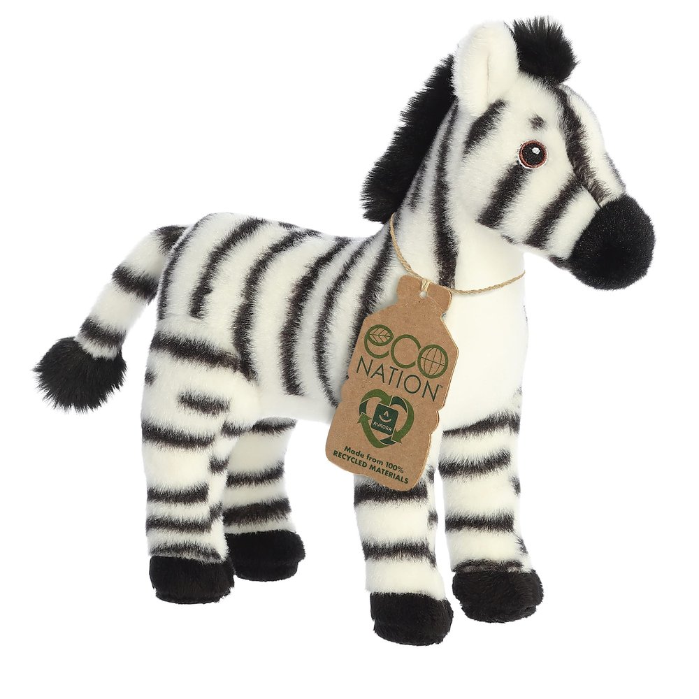 Aurora Eco-Friendly Eco Nation Zebra Stuffed Animal - Environmental Consciousness - Recycled Materials - White 10 Inches
