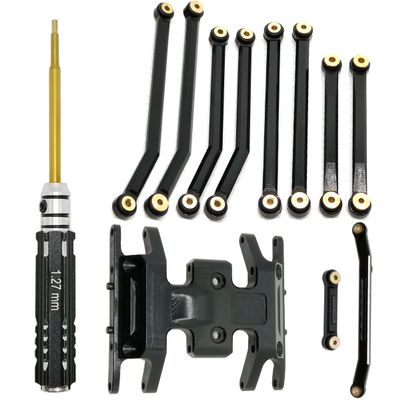 HOPLEX Aluminum High Clearance Chassis Links and Steering Links Set 1.27mm RC Screwdriver for 1/24 Axial SCX24 Bronco AXI00006 C10 AXI00001 Upgrade Parts(Black)