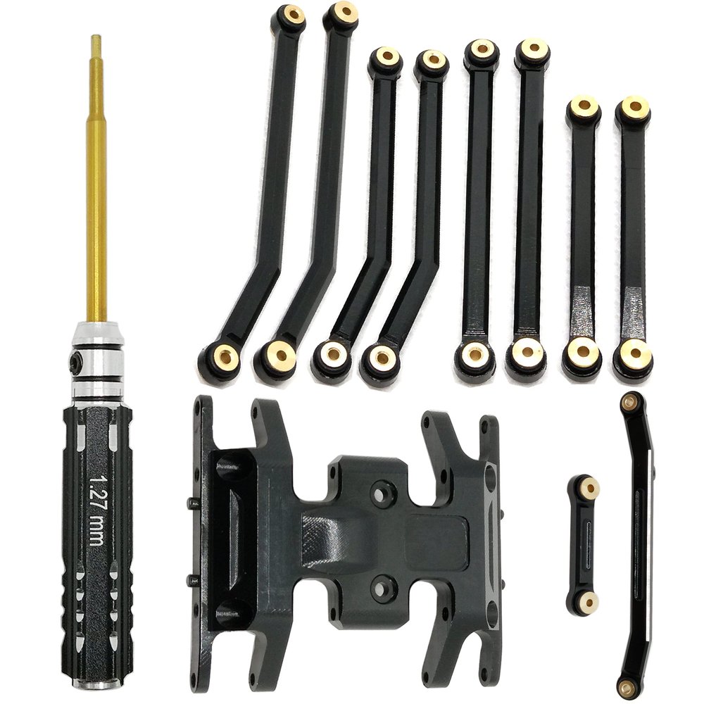 HOPLEX Aluminum High Clearance Chassis Links and Steering Links Set 1.27mm RC Screwdriver for 1/24 Axial SCX24 Bronco AXI00006 C10 AXI00001 Upgrade Parts(Black)