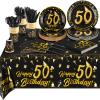 Durony 50th Birthday Party Supplies - 170 Piece Set with Plates, Cups, Napkins, Cutlery, Plastic Tablecloth view 1
