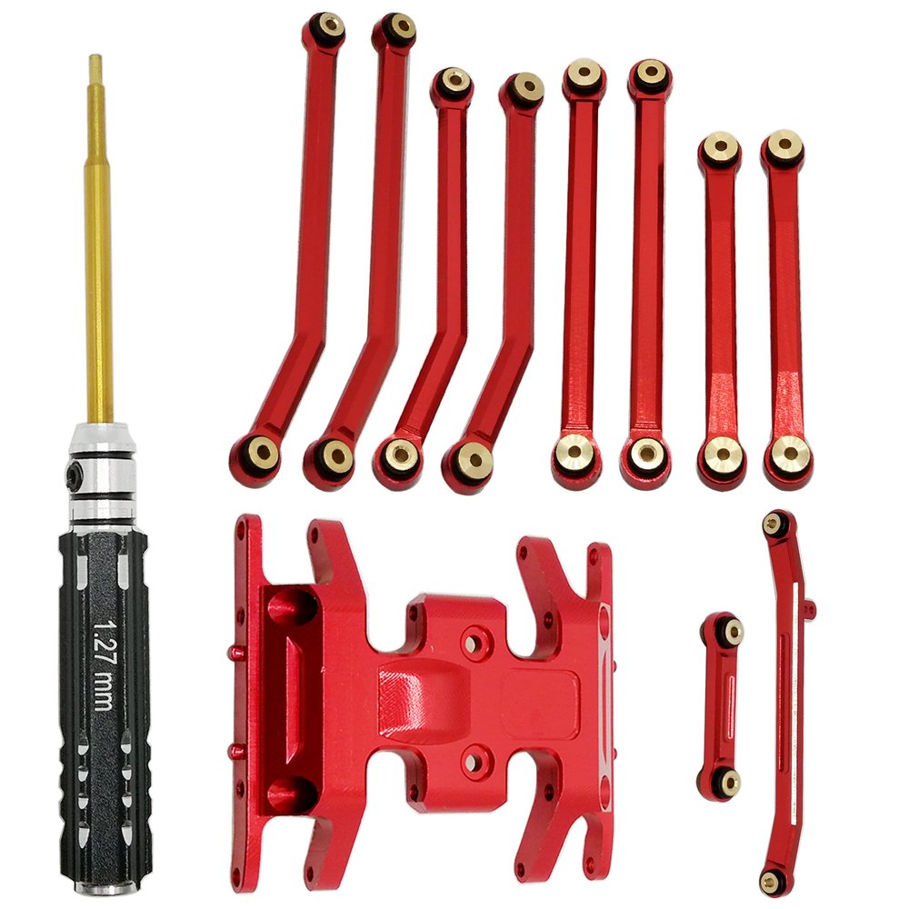 HOPLEX Aluminum High Clearance Chassis Links and Steering Links Set 1.27mm RC Screwdriver for 1/24 Axial SCX24 Bronco AXI00006 C10 AXI00001 Upgrade Parts(Red)