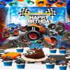 Monster Truck Birthday Decorations 63 PCS Monster Truck Birthday Party Supplies Monster Truck Backdrop Balloons Tablecloth Cake Toppers Cupcake Toppers view 4