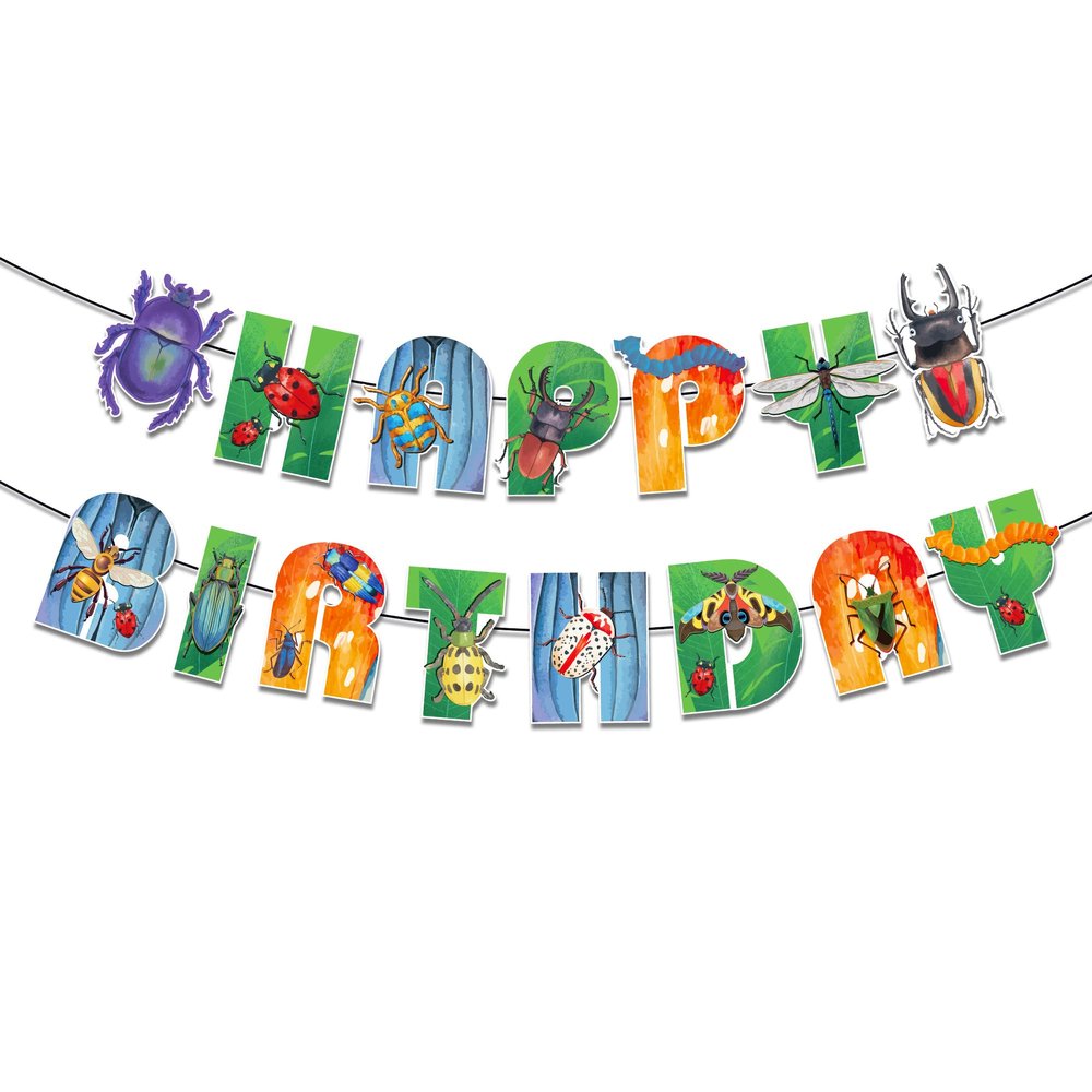 CC HOME Insect Birthday Party Supplies Insect Birthday Banner, Cute Insect Bunting Sign Insect Happy Birthday Banner for Insect Theme/Insect Theme Baby Shower Decorations