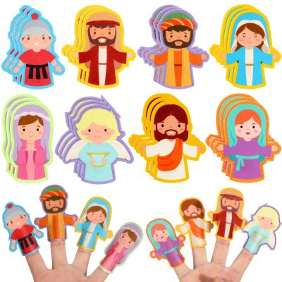 Karenhi 24 Pcs Religious Finger Puppets for Easter Christian Nativity Bible Toys Felt Jesus Toys for Easter Party Easter Egg Fillers Sunday School Activity Supplies Bible Study Set, 8 Styles