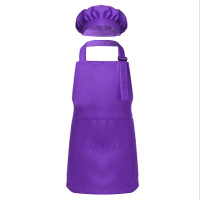 TTAO Kids Girls Boys Apron and Chef Hat Set Adjustable Bib Apron Kitchen Apron for Cooking Painting Training Wear Purple L