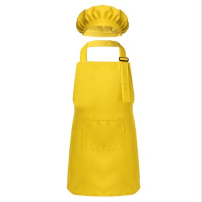 TTAO Kids Girls Boys Apron and Chef Hat Set Adjustable Bib Apron Kitchen Apron for Cooking Painting Training Wear Yellow L
