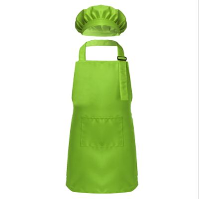 TTAO Kids Girls Boys Apron and Chef Hat Set Adjustable Bib Apron Kitchen Apron for Cooking Painting Training Wear Green M