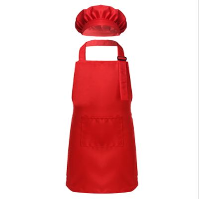 TTAO Kids Girls Boys Apron and Chef Hat Set Adjustable Bib Apron Kitchen Apron for Cooking Painting Training Wear Red L