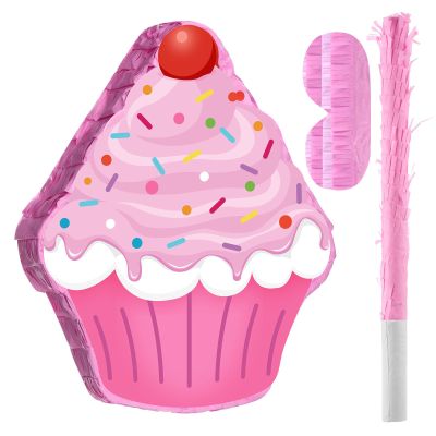 Harrycle Cupcake Birthday Piata Donut Cake Piata with Stick Blindfold for Birthday Party Shower Supplies(Cupcake)