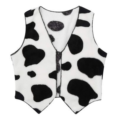 Aislor Kids Girls Cowboy Costumes Sleeveless Cow Printed Flannel Waistcoat Open Front Tops Halloween Party Black&White 2 Years