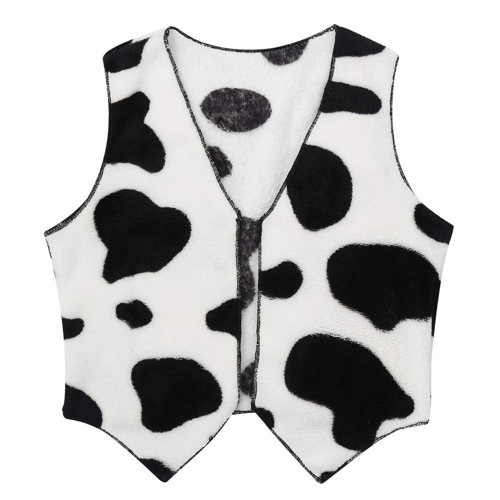 Aislor Kids Girls Cowboy Costumes Sleeveless Cow Printed Flannel Waistcoat Open Front Tops Halloween Party Black&White 2 Years