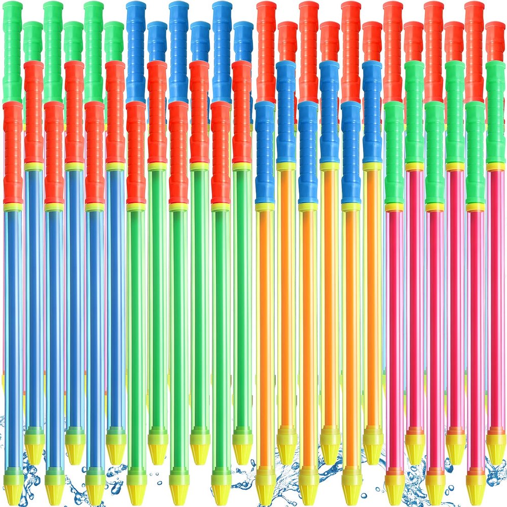 Sotiff 48 Pieces 22.4 Inch Crayon Water Guns Water Tube Squirters, Suction Gun Shooter Beach Pool Toys Squirt Squirters for Summer Game Party Favors